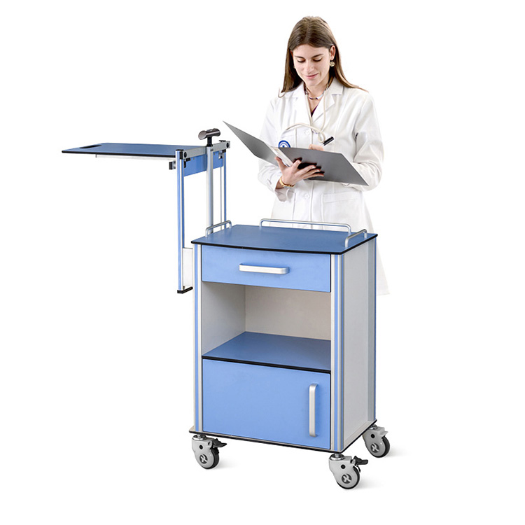 Adijositabulu Medical Overbed Tabili Aluminiomu Hospital Ibi Tabili Bedside pẹlu Casters